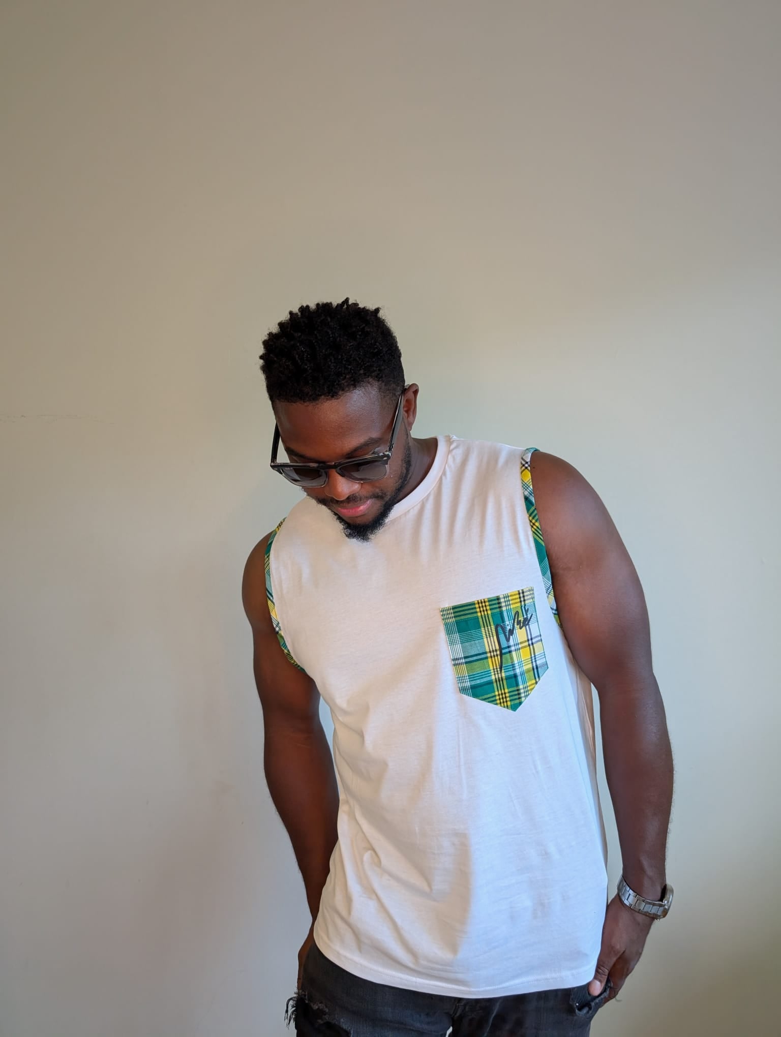 Tank top Vert Madras- Men – ALEXIS COUTURE GPE